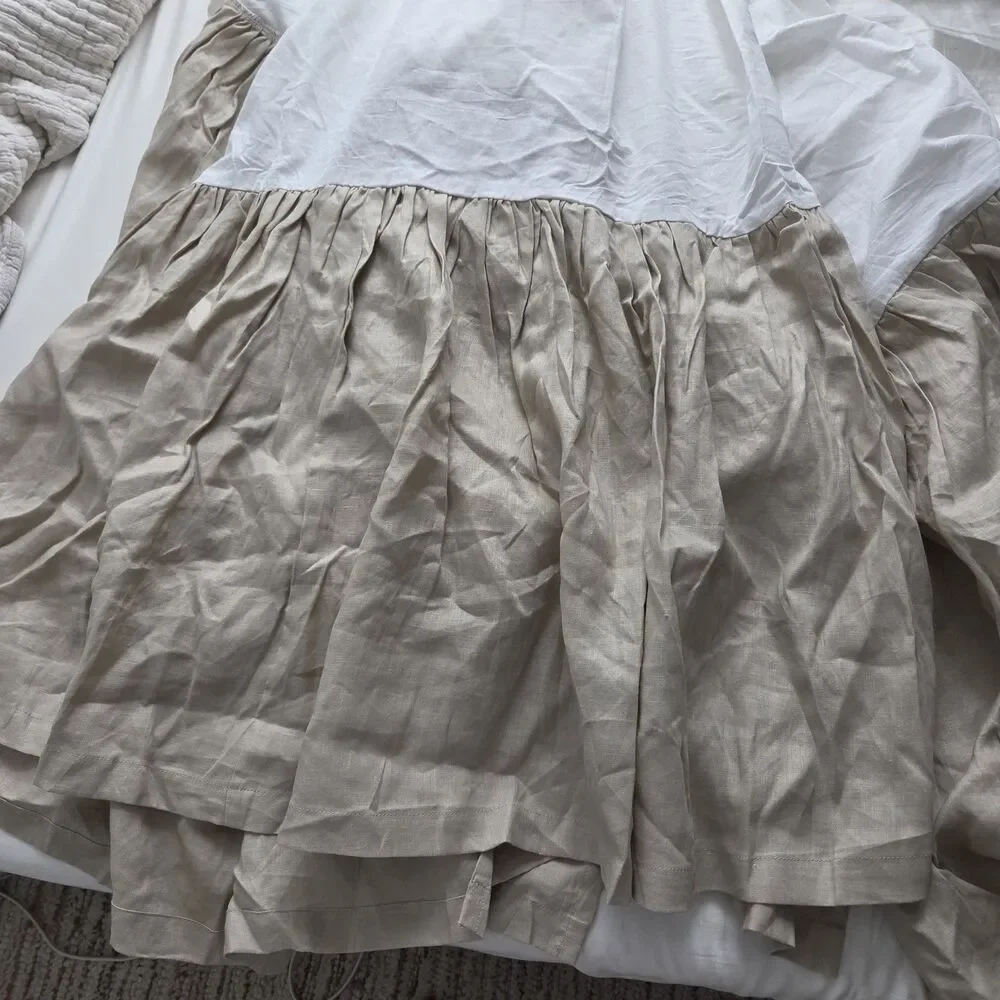 POTTERY BARN 100% Linen / cotton KING Bed Skirt 19” Drop Natural/ white new
